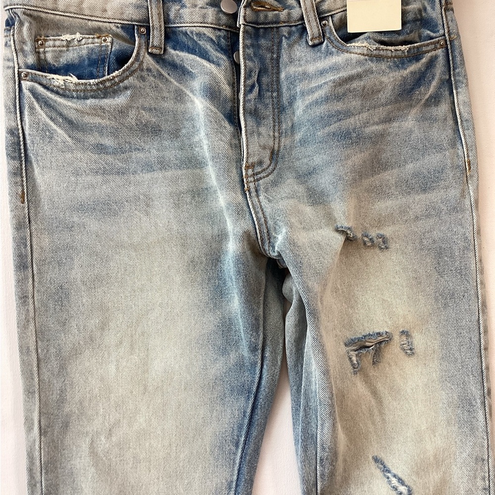 Women’s MNML distressed denim jeans button up slim fat side zippers 31 x 32